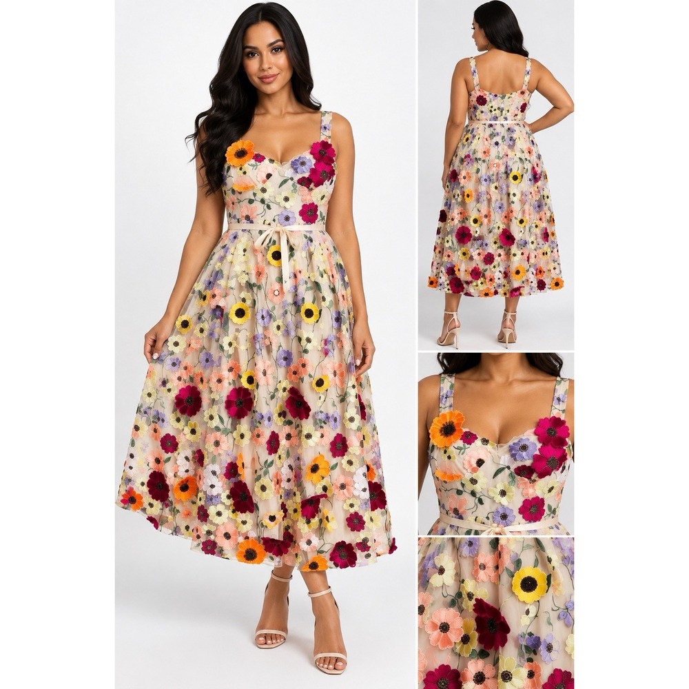 3D Floral Sleeveless Dress